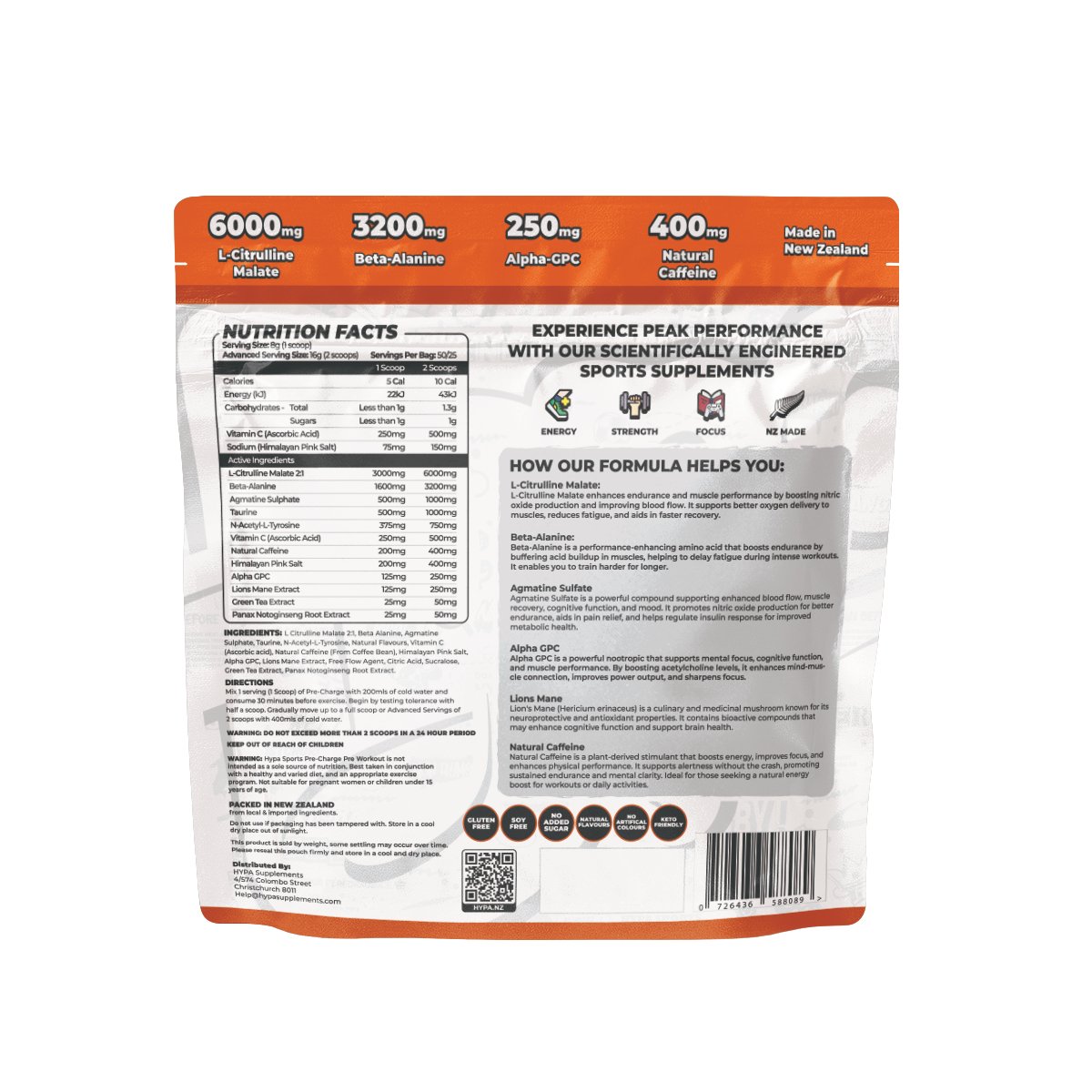 Hypa Sports Pre - Charge 50 Serve Pre Workout - Hypa Christchurch - Hypa Sports