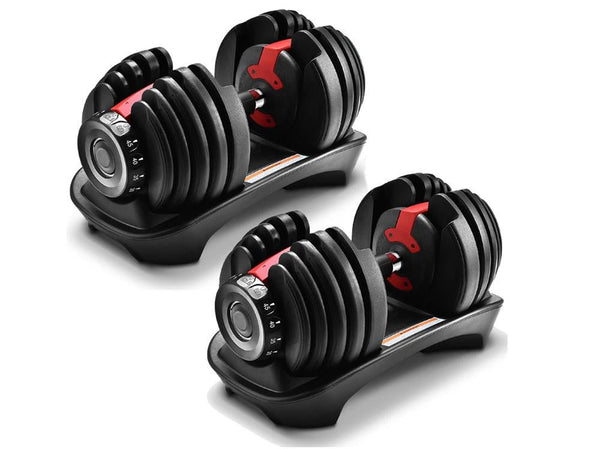 Adjustable Dumbbells Pair Black and Red (48kg total) - Hypa Christchurch - Hypa Christchurch